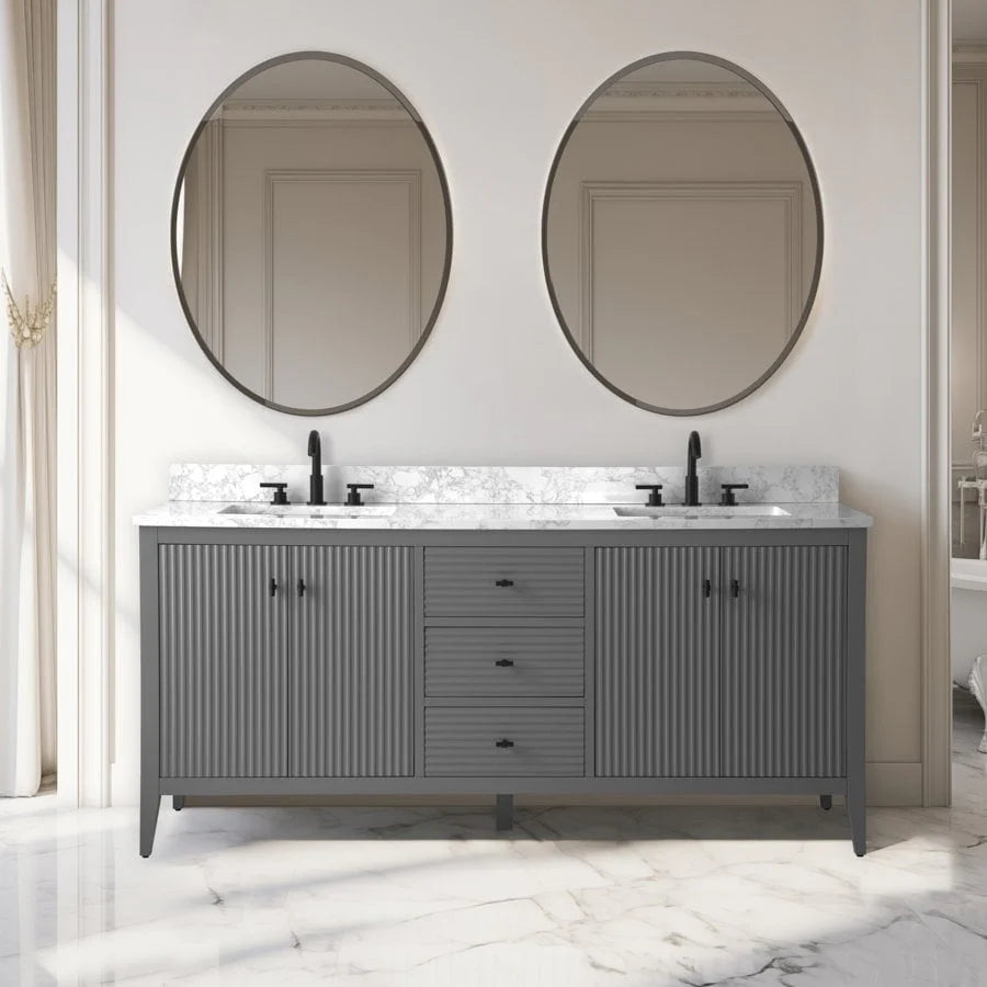 Vanity Art 72 Badezimmer-Waschtischunterschrank mit Doppelwaschbecken und Oberfläche aus Kunstmarmor