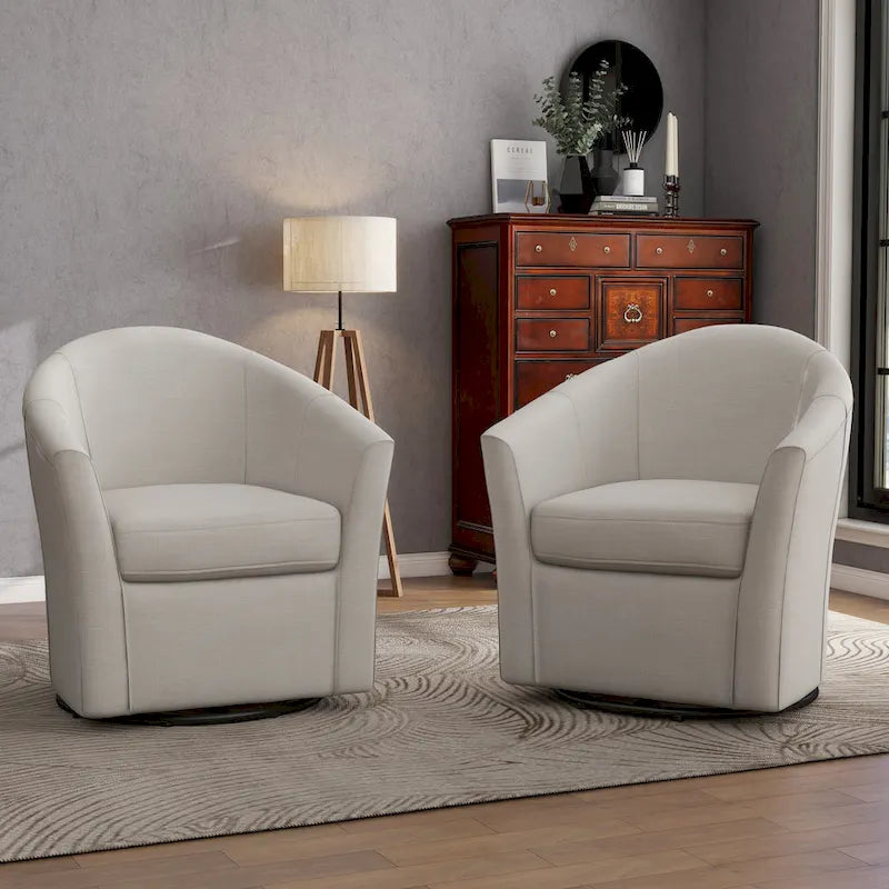 Ensemble de 2 fauteuils tonneau pivotants modernes rembourrés, fauteuils d’appoint pour salon