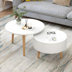 Moderner runder Couchtisch aus schwarzem und weißem Holz mit Stauraum