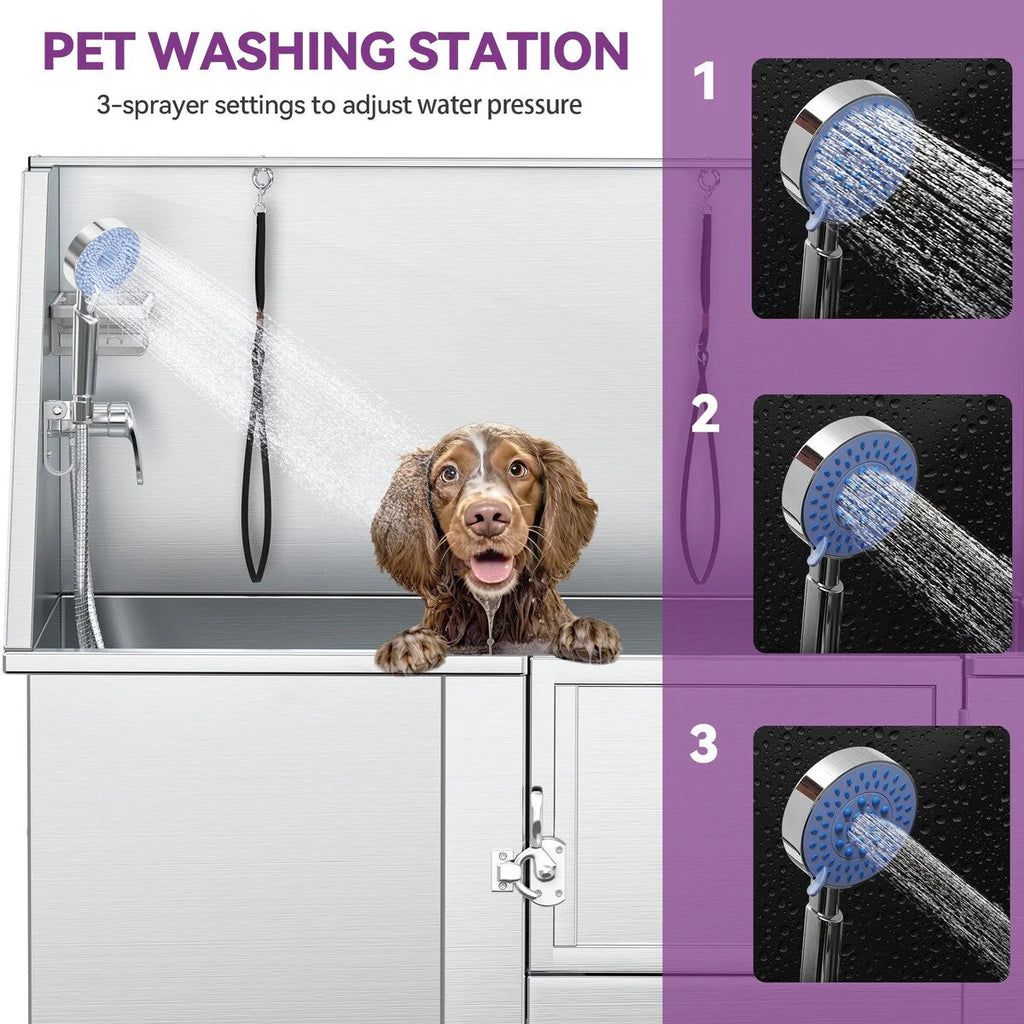 Baignoire de toilettage réglable pour animaux en acier inoxydable de 50' W avec rampe à marches