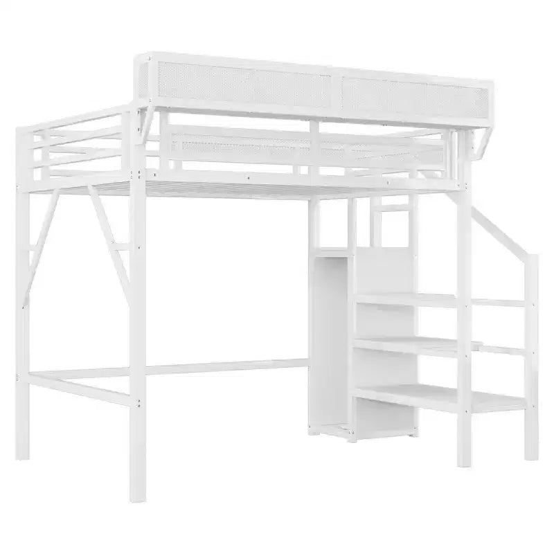 Okak 94-Zoll-Hochbett in Twin-Größe mit Kleiderschrank, Twin-Bett mit Ablagefächern und Korb, Bettgestell für Schlafzimmer und Wohnheim