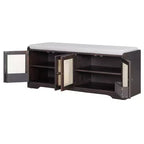 Banc de rangement rustique en bois Whisen, banc à chaussures pour entrée avec coussin amovible et étagères réglables