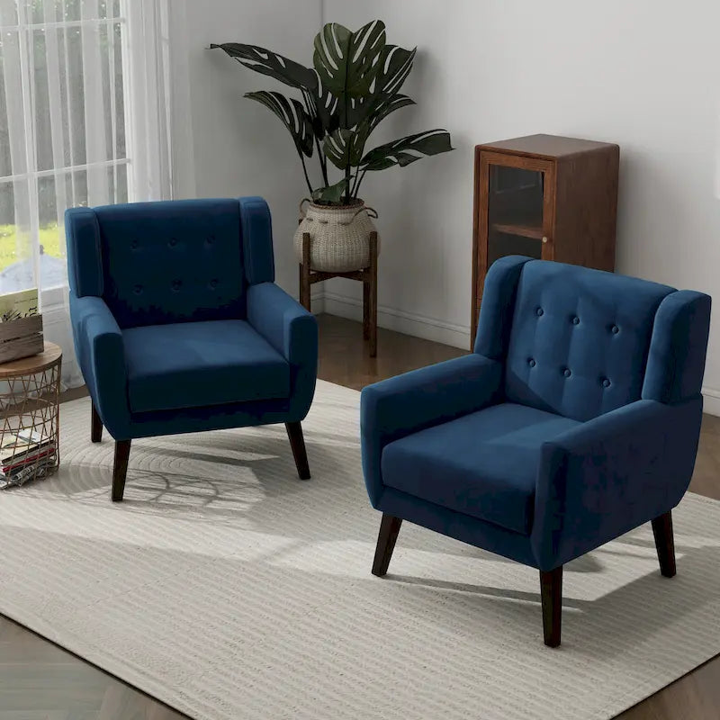 Set van 2 fluwelen accentstoelen voor de woonkamer, gestoffeerde fauteuils