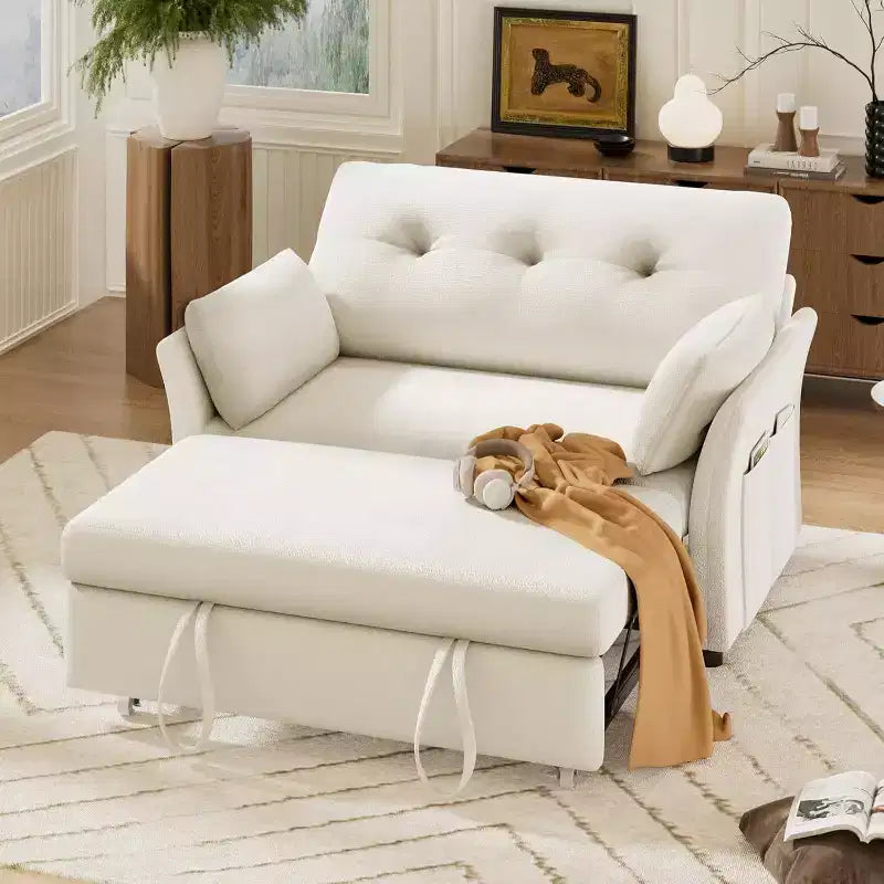 Dyonery 3-in-1-Schlafsofa, ausziehbares Schlafsofa mit Seitentasche und verstellbarer Rückenlehne, werkzeuglose Montage, klappbares Loveseat