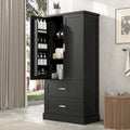 Armoire haute de rangement pour salle de bains, avec deux portes et tiroirs, étagère réglable, panneau MDF