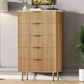 White / Marble & Wood 5-Drawer Dresser ?C Fluted Panel, for 1 Person Use