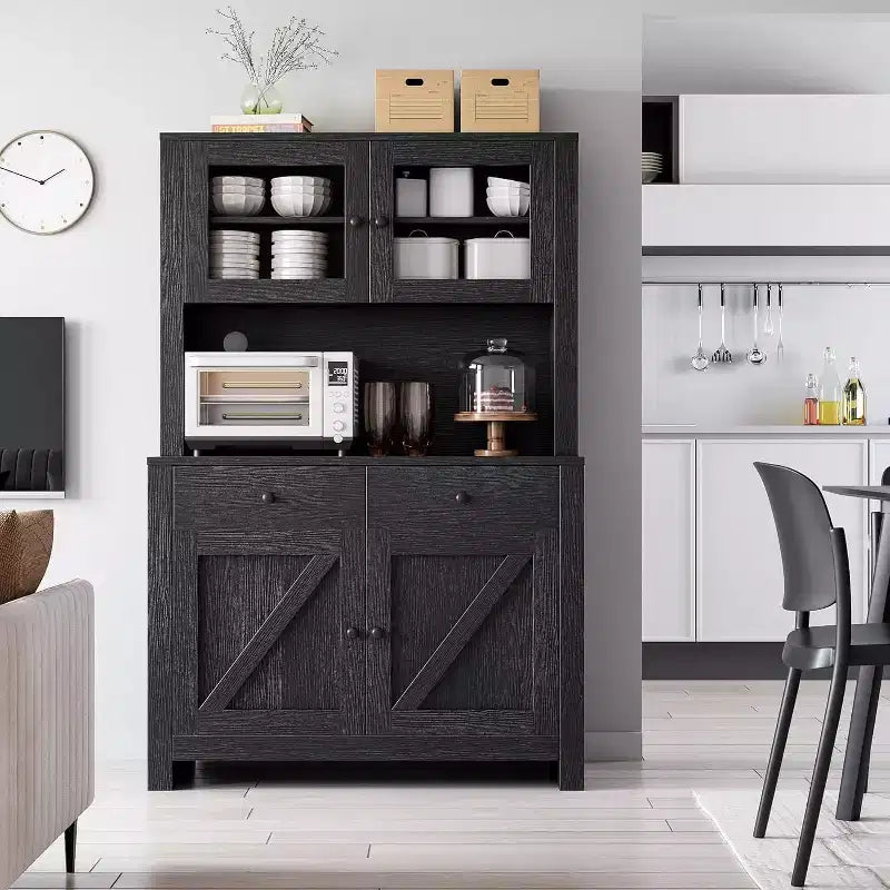 Meuble garde-manger de cuisine avec support pour micro-ondes, vaisselier avec buffet et étagères réglables, pour la cuisine et la salle à manger