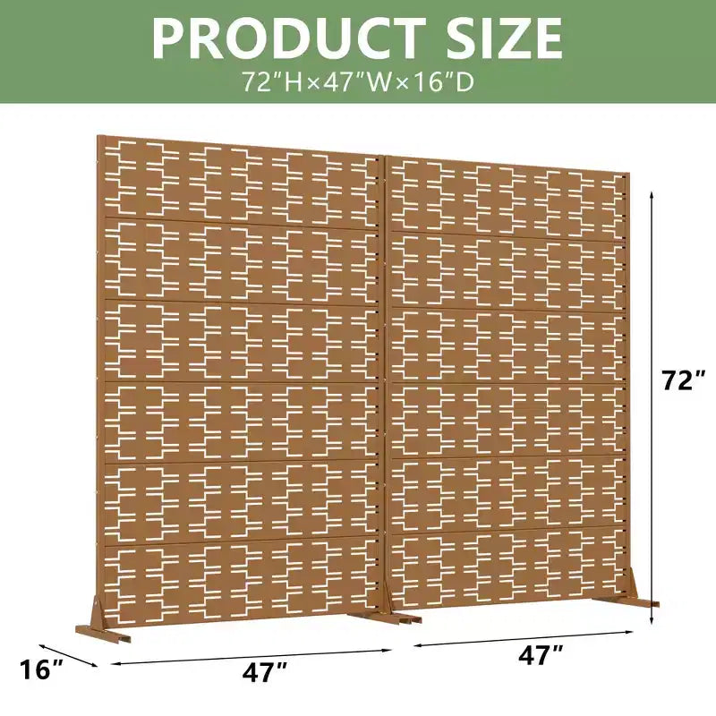 MAYEERTY Brick 01 bruine scheidingswand van gegalvaniseerd staal, 72x47x16, privacy-scherm met 6 panelen, dubbelzijdig en roestbestendig