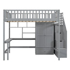 Full Pine Loft Bed with Desk and Storage