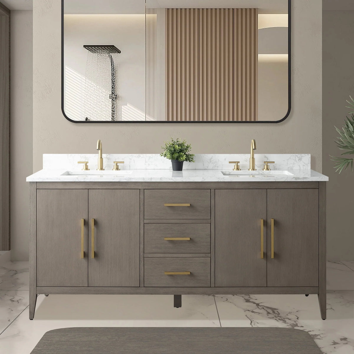 Vanity Art 72 Badezimmer-Waschtischunterschrank mit Doppelwaschbecken und Oberfläche aus Kunstmarmor