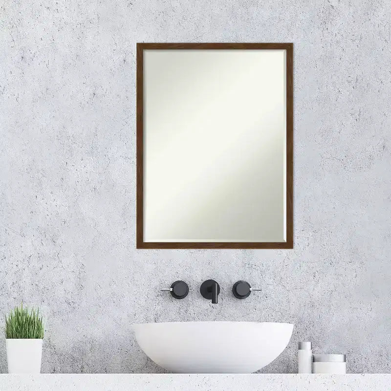 Carlisle Narrow Petite Bevel Wood Bathroom Wall Mirror, 19"x25"