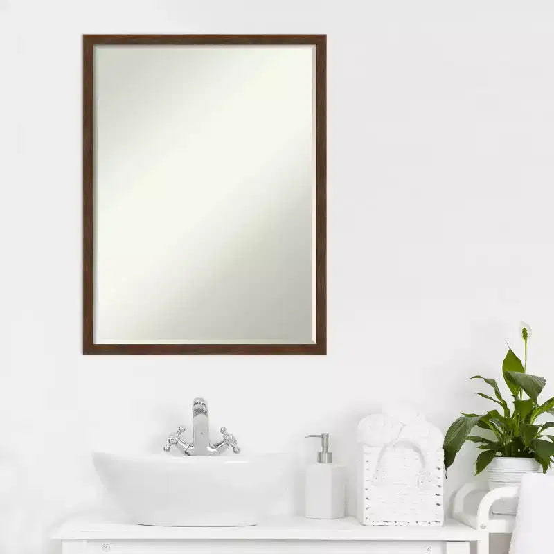 Carlisle Narrow Petite Bevel Wood Bathroom Wall Mirror, 19"x25"