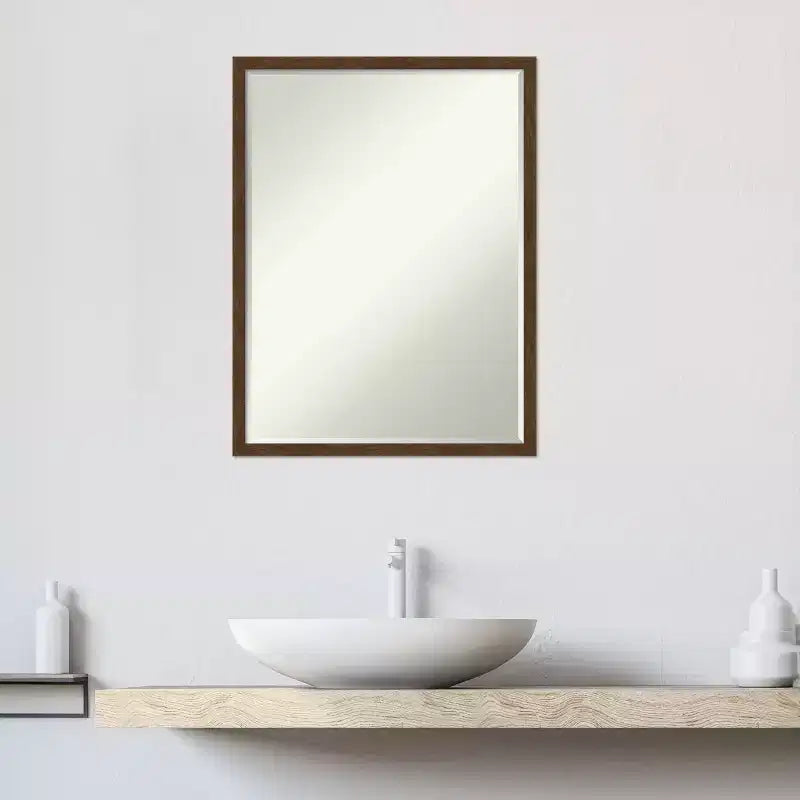 Carlisle Narrow Petite Bevel Wood Bathroom Wall Mirror, 19"x25"