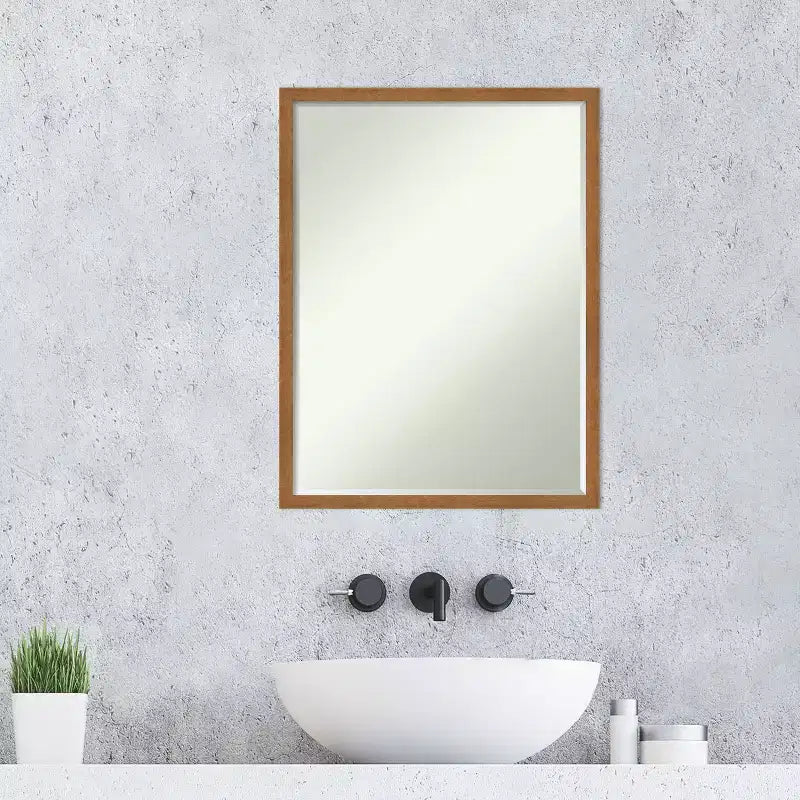 Carlisle Narrow Petite Bevel Wood Bathroom Wall Mirror, 19"x25"