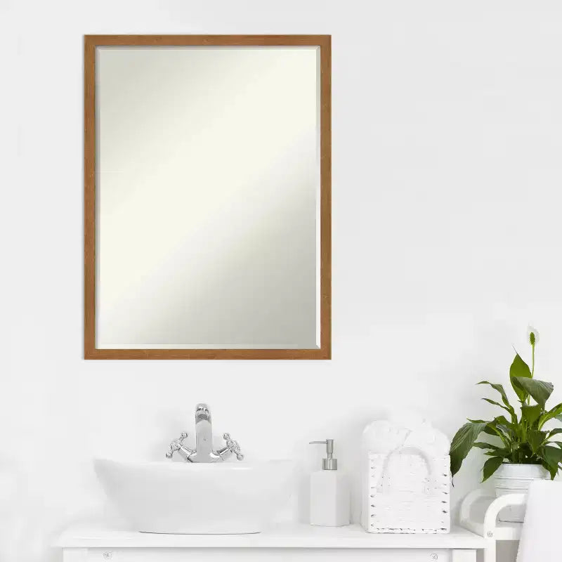 Carlisle Narrow Petite Bevel Wood Bathroom Wall Mirror, 19"x25"