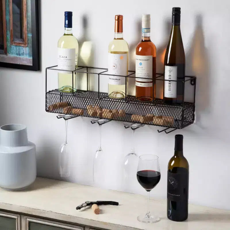 Wall Mounted Wine Shelf & Stemware Rack, Wood