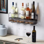 Wall Mounted Wine Shelf & Stemware Rack, Wood