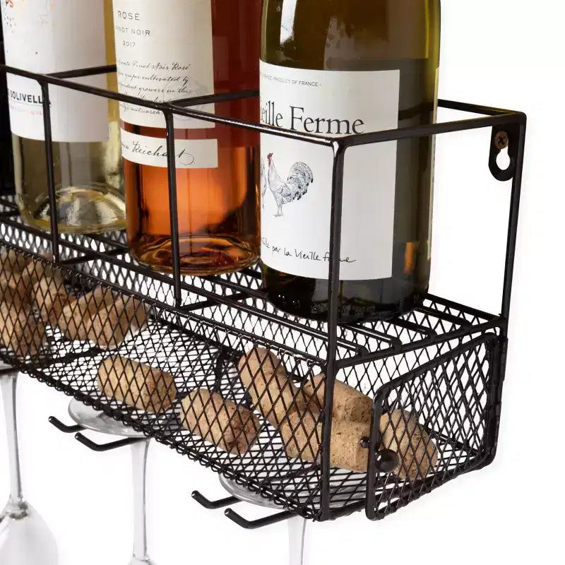 Wall Mounted Wine Shelf & Stemware Rack, Wood