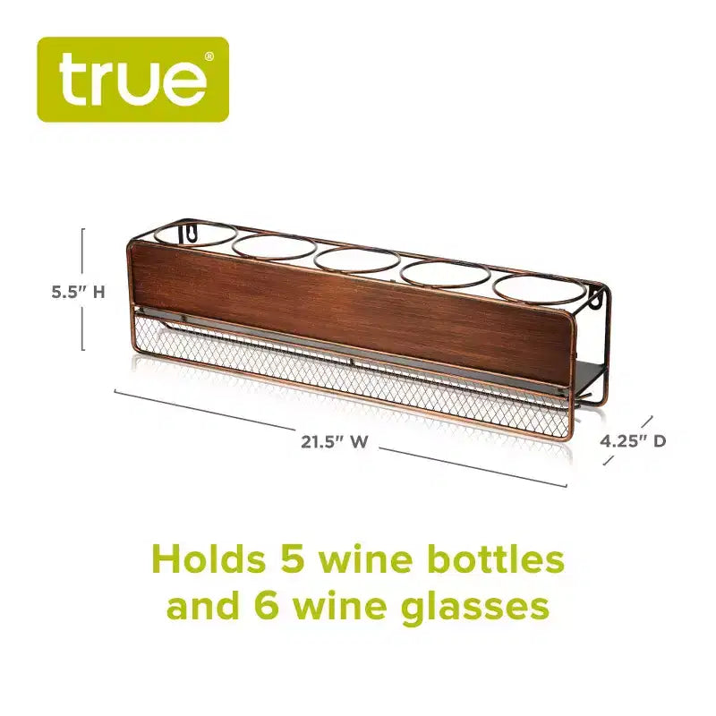 Wall Mounted Wine Shelf & Stemware Rack, Wood