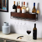 Wall Mounted Wine Shelf & Stemware Rack, Wood