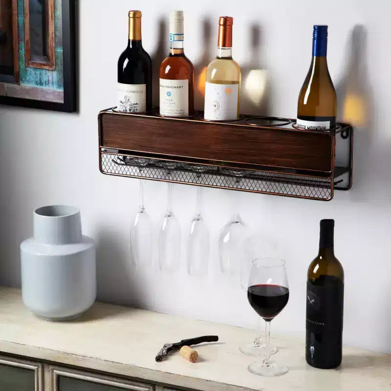 Wall Mounted Wine Shelf & Stemware Rack, Wood