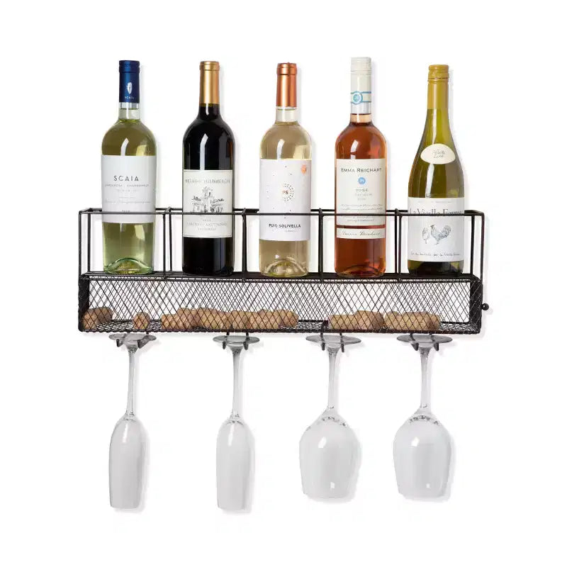 Wall Mounted Wine Shelf & Stemware Rack, Wood