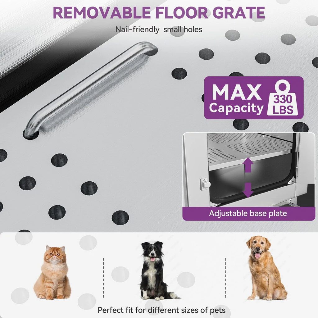 Baignoire de toilettage réglable pour animaux en acier inoxydable de 50' W avec rampe à marches