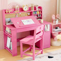 Kids Study Desk & Chair Set with Storage, Kids Study Desk with Hutch and Tiltable, for 3-8 Years Old, Student Writing Table for Bedroom