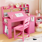 Kids Study Desk & Chair Set with Storage, Kids Study Desk with Hutch and Tiltable, for 3-8 Years Old, Student Writing Table for Bedroom