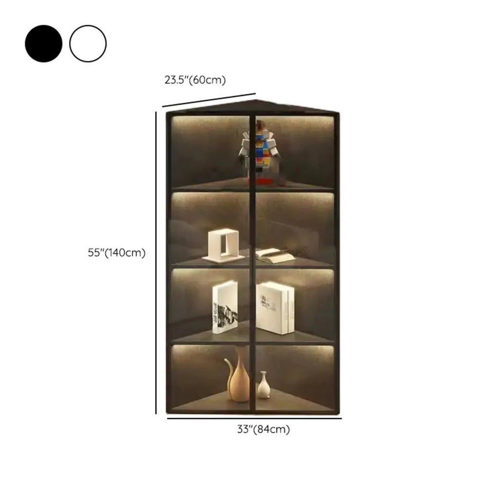 Modern Grey Metal Wood Corner Display Cabinet with Glass Door