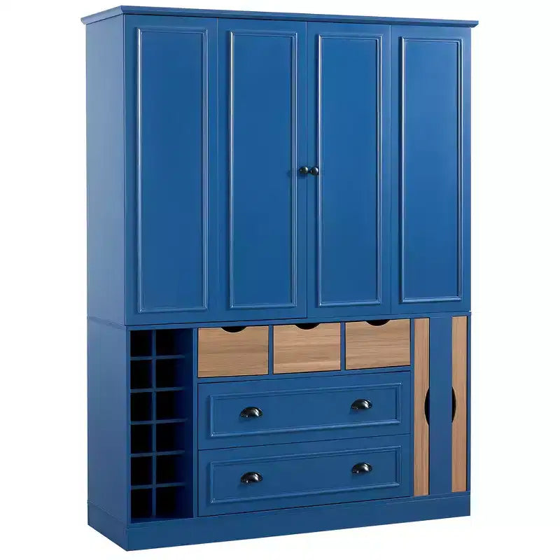 Whisen 71'' Tall Freestanding Kitchen Pantry, Large Dining Storage Cabinet Cupboard Sideboards With 4 Foldable Doors, Shelves, Wine Racks