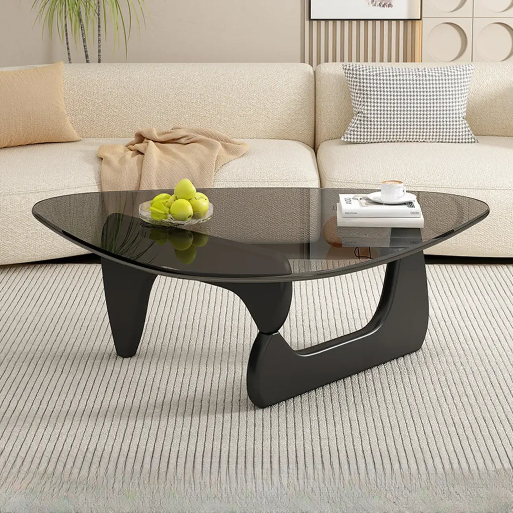Triangular Wood Glass Top Coffee Table