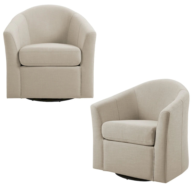 Ensemble de 2 fauteuils tonneau pivotants modernes rembourrés, fauteuils d’appoint pour salon
