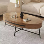 Acekool ovale salontafel met lade, houten opbergtafel van 47,2 met metalen kruispoten, moderne tafel in mid-century-stijl in naturel en goudkleurig wilgenhout