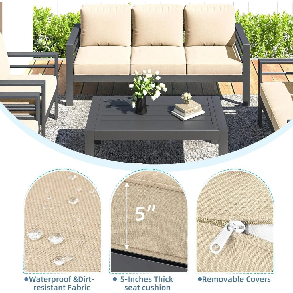 AECOJOY 7-teiliges Aluminiummöbel-Set für die Terrasse, Outdoor-Sitzgruppe