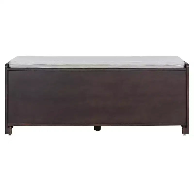 Banc de rangement rustique en bois Whisen, banc à chaussures pour entrée avec coussin amovible et étagères réglables
