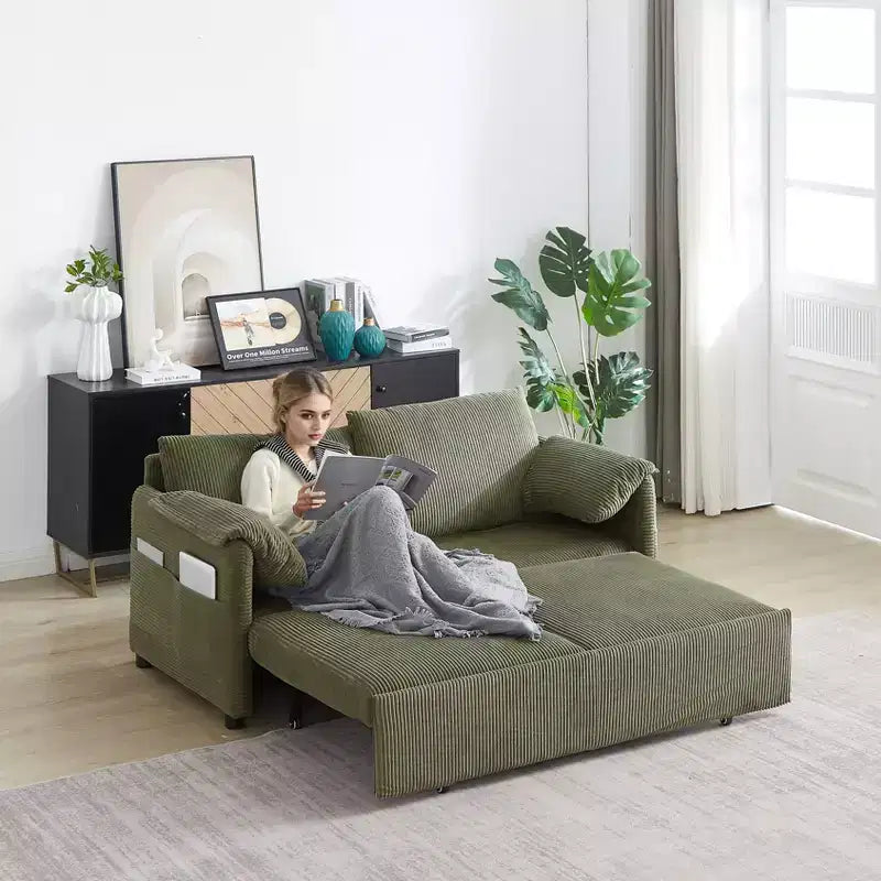 64,5 3-in-1-Schlafsofa aus Cord mit ausziehbarem Bett