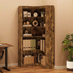 Black/White/Wood/Retro, L-Shaped Corner Bookshelf, 5-Tier, Single