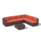 7-teiliges Outdoor-Sitzgruppen-Set aus Korbgeflecht und Stahl mit Polsterung