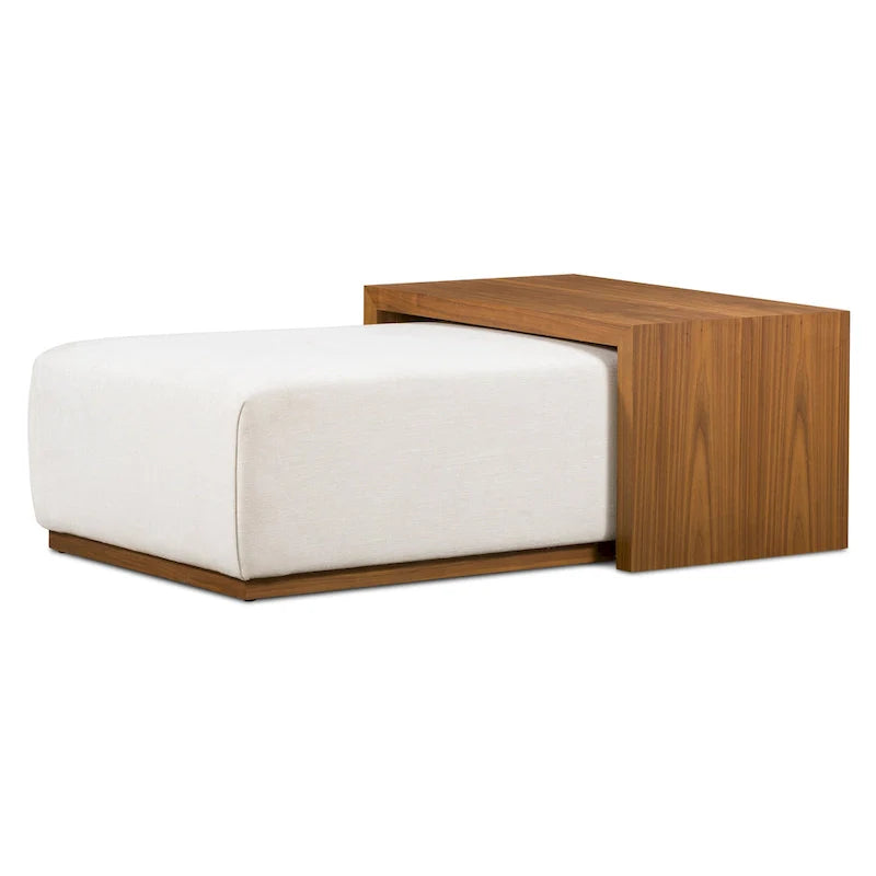 Pouf Poly & Bark Jarmo avec table en noyer réglable – véritable cuir italien pleine fleur