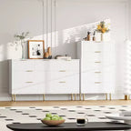 White / Marble & Wood 5-Drawer Dresser ?C Fluted Panel, for 1 Person Use