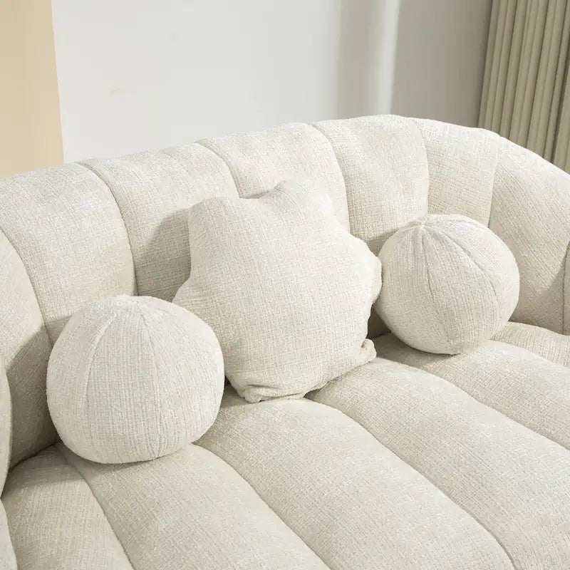 Weißer, 63,78 Zoll großer, mit Chenille bezogener Loungesessel mit hochdichtem Schaumstoff