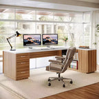Grand bureau de direction en L Lantine 85.8, bureau d’ordinateur extra-large avec tiroirs pour dossiers, pour bureau à domicile