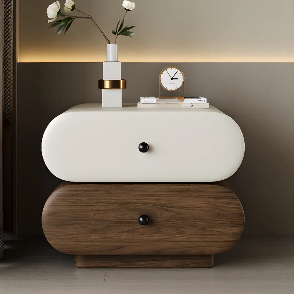 Modern Two-Tone Bedside Table with Storage Drawers