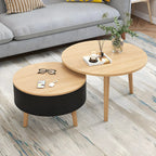 Moderner runder Couchtisch aus schwarzem und weißem Holz mit Stauraum