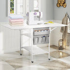 Table de bricolage réglable en hauteur avec étagères de rangement, table de découpe pliante mobile pour bureau à domicile, salle de couture ou atelier créatif