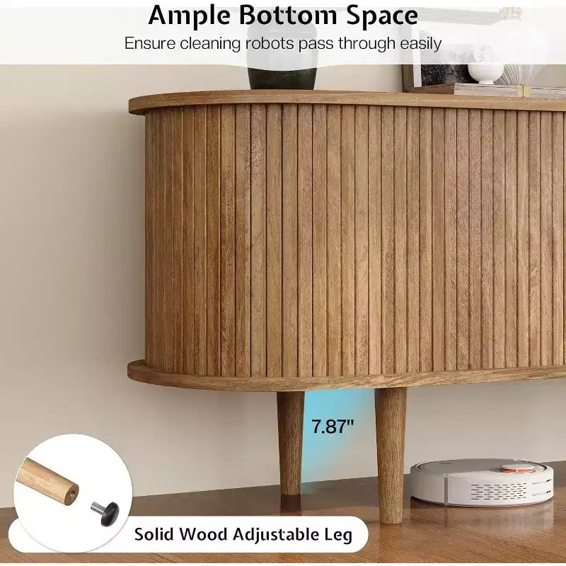 AMERLIFE tv-meubel voor 70-inch tv met poten van massief hout, moderne tv-console in mid-century-stijl met tambourdeur