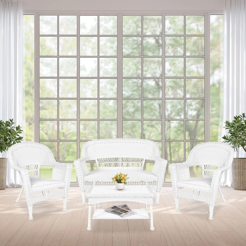 4-teiliges Sitzgruppen-Set aus Korbgeflecht für die Terrasse