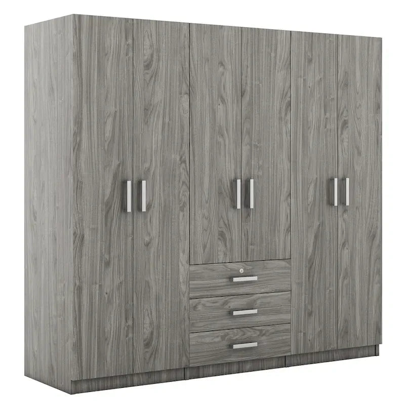 Armoire de rangement en bois à 6 portes avec 3 grands tiroirs pour chambre