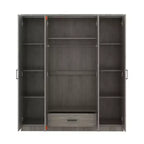 Wood 4-Door Wardrobe Armoire with Hanging Rod, 1-Drawer and Storage Shelves